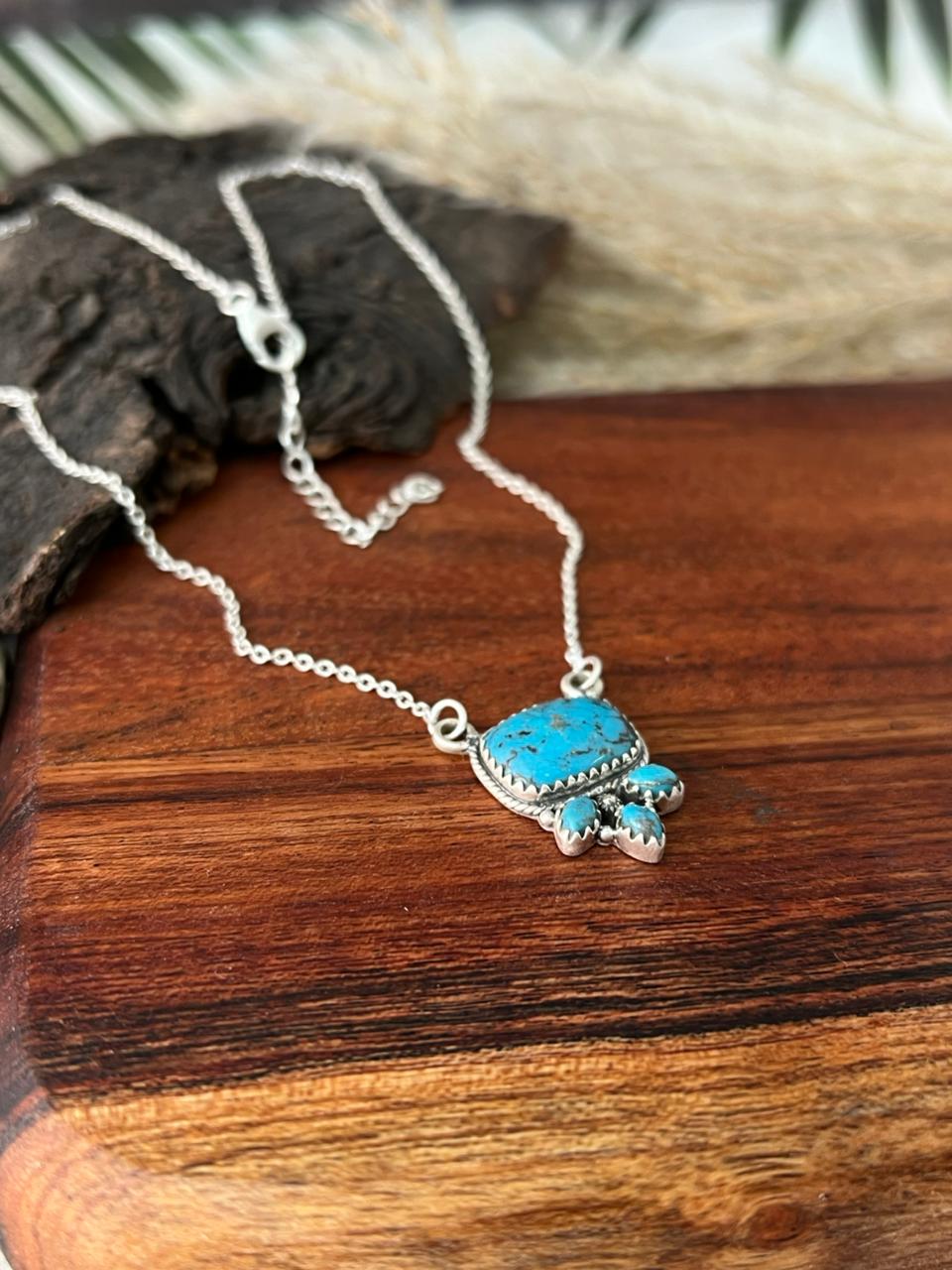 Handmade Sterling Silver Blue Kingman Turquoise Necklace "Signed Nizhoni"