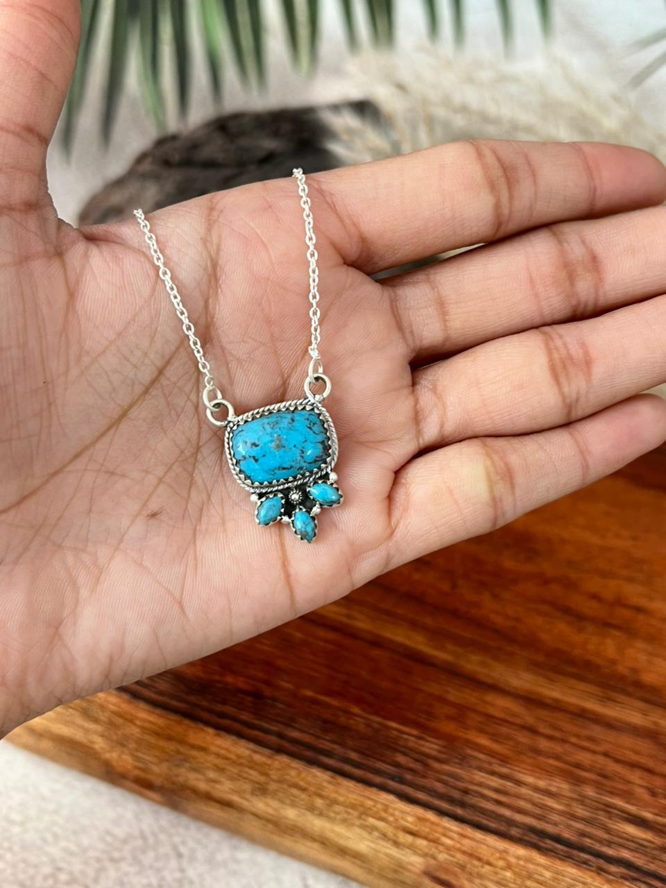 Handmade Sterling Silver Blue Kingman Turquoise Necklace "Signed Nizhoni"