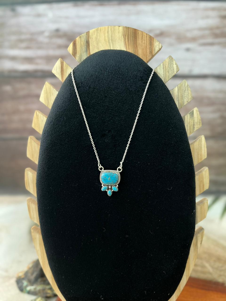 Handmade Sterling Silver Blue Kingman Turquoise Necklace "Signed Nizhoni"