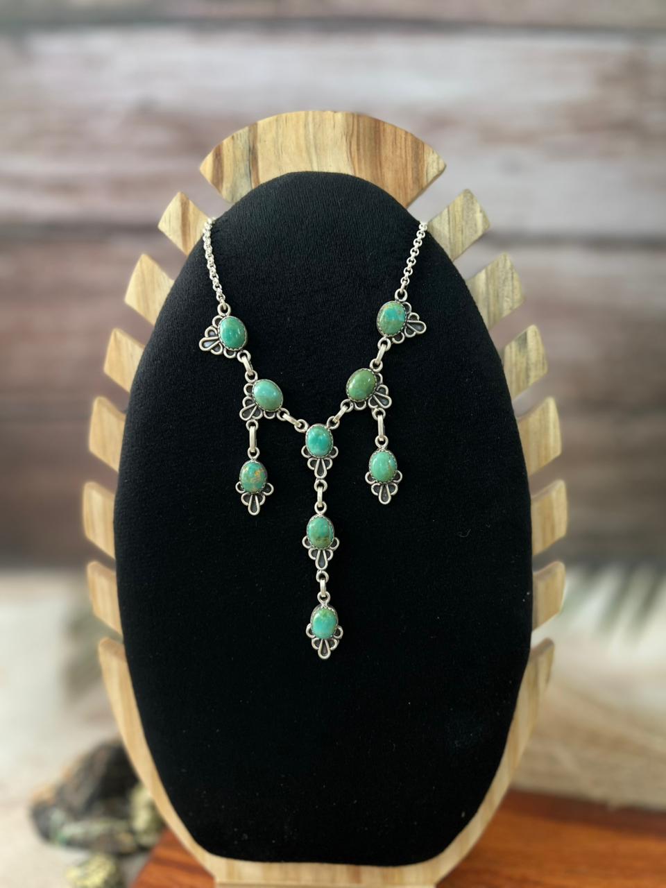 Handmade Sterling Silver Kingman Turquoise Necklace "Signed Nizhoni"