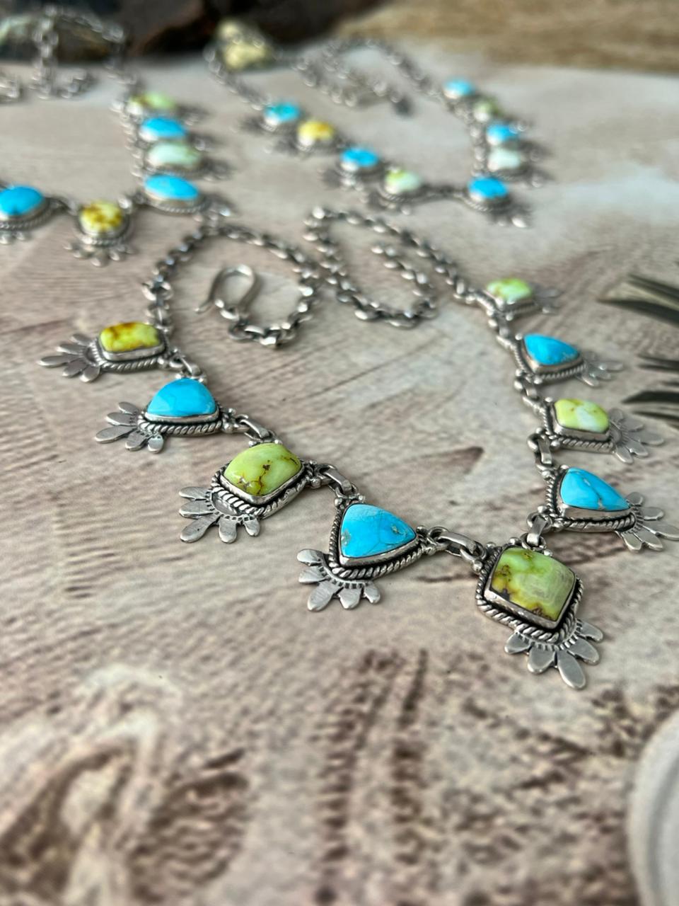 Handmade Sterling Silver Sierra Bella with Palomino Turquoise Collection: Necklace "Signed Nizhoni"