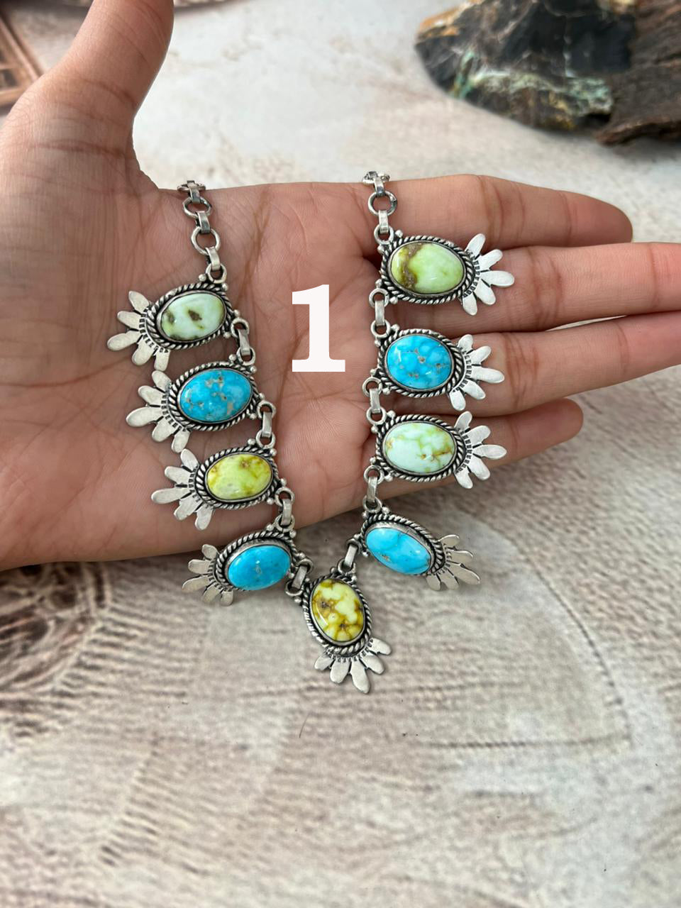 Handmade Sterling Silver Sierra Bella with Palomino Turquoise Collection: Necklace "Signed Nizhoni"