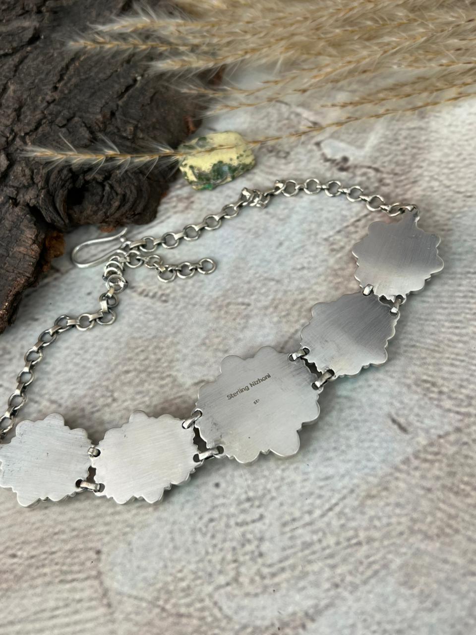 Handmade Sterling Silver Sierra Bella with Palomino Turquoise Collection: Choker Necklace "Signed Nizhoni"
