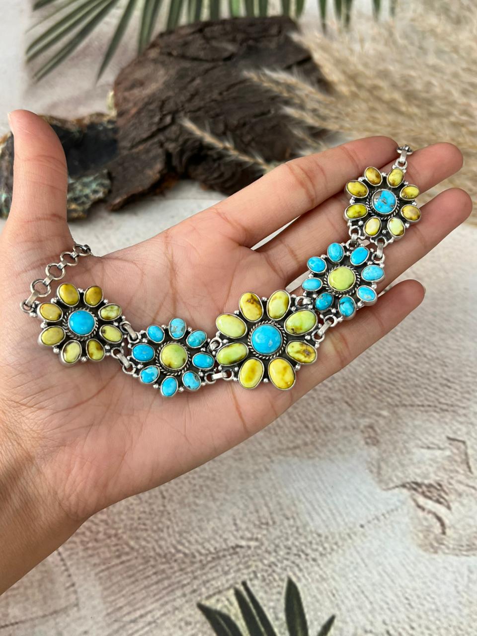 Handmade Sterling Silver Sierra Bella with Palomino Turquoise Collection: Choker Necklace "Signed Nizhoni"