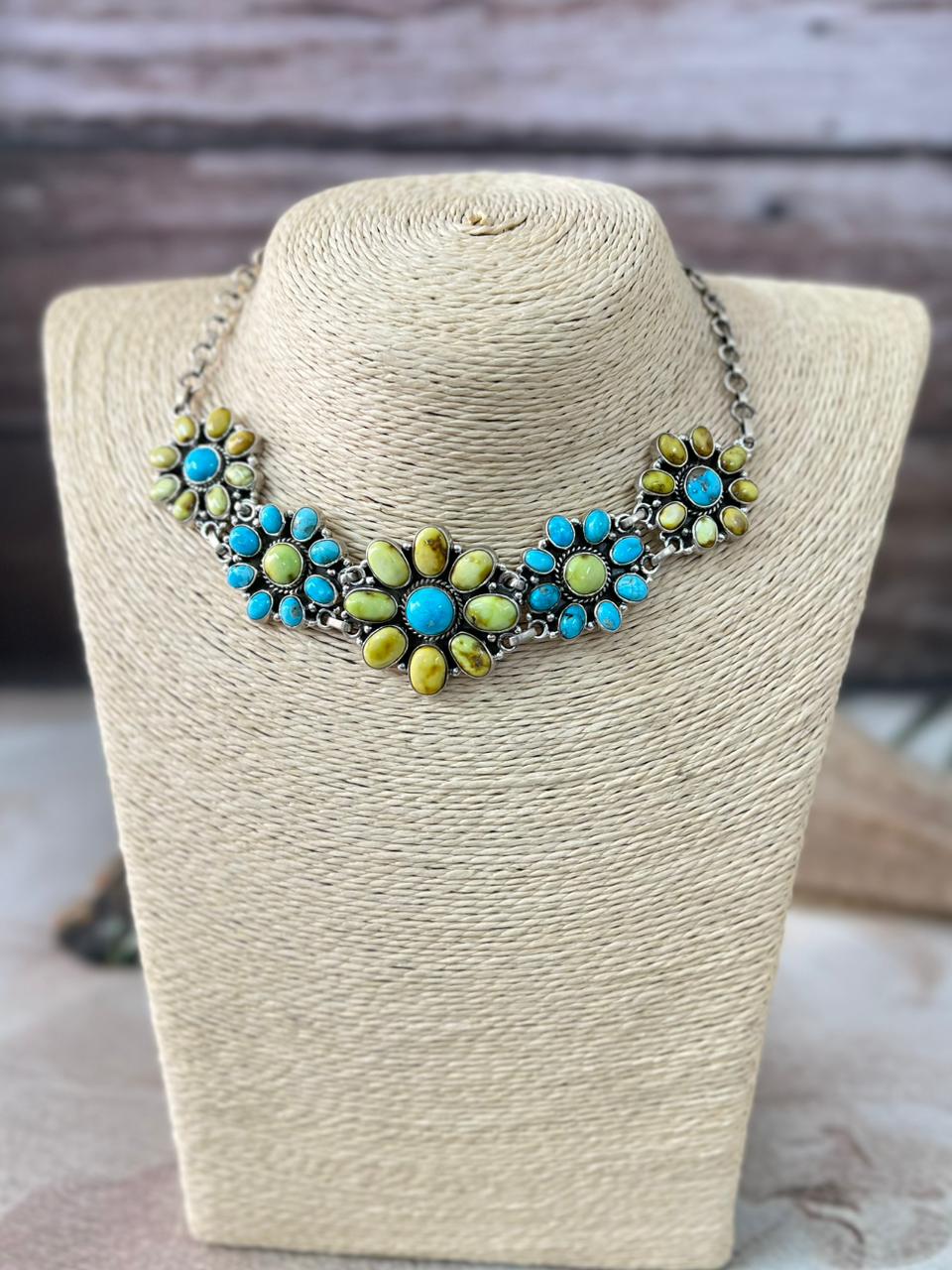 Handmade Sterling Silver Sierra Bella with Palomino Turquoise Collection: Choker Necklace "Signed Nizhoni"