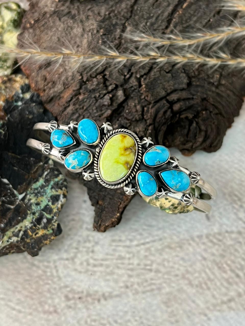 Handmade Sterling Silver Sierra Bella with Palomino Turquoise Collection: Cuff Bracelet "Signed Nizhoni"