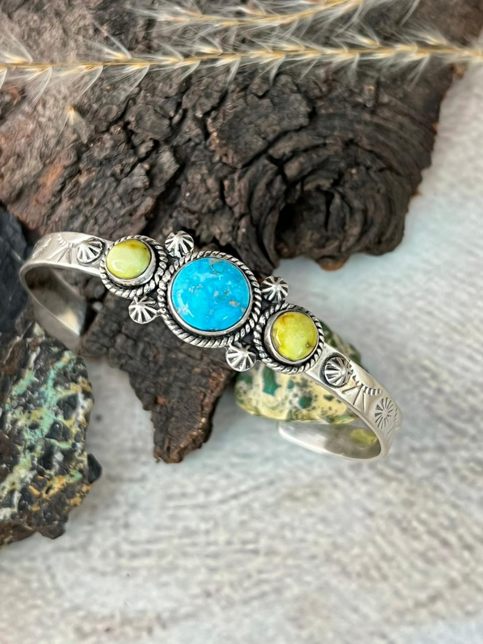 Handmade Sterling Silver Sierra Bella with Palomino Turquoise Collection: Cuff Bracelet "Signed Nizhoni"