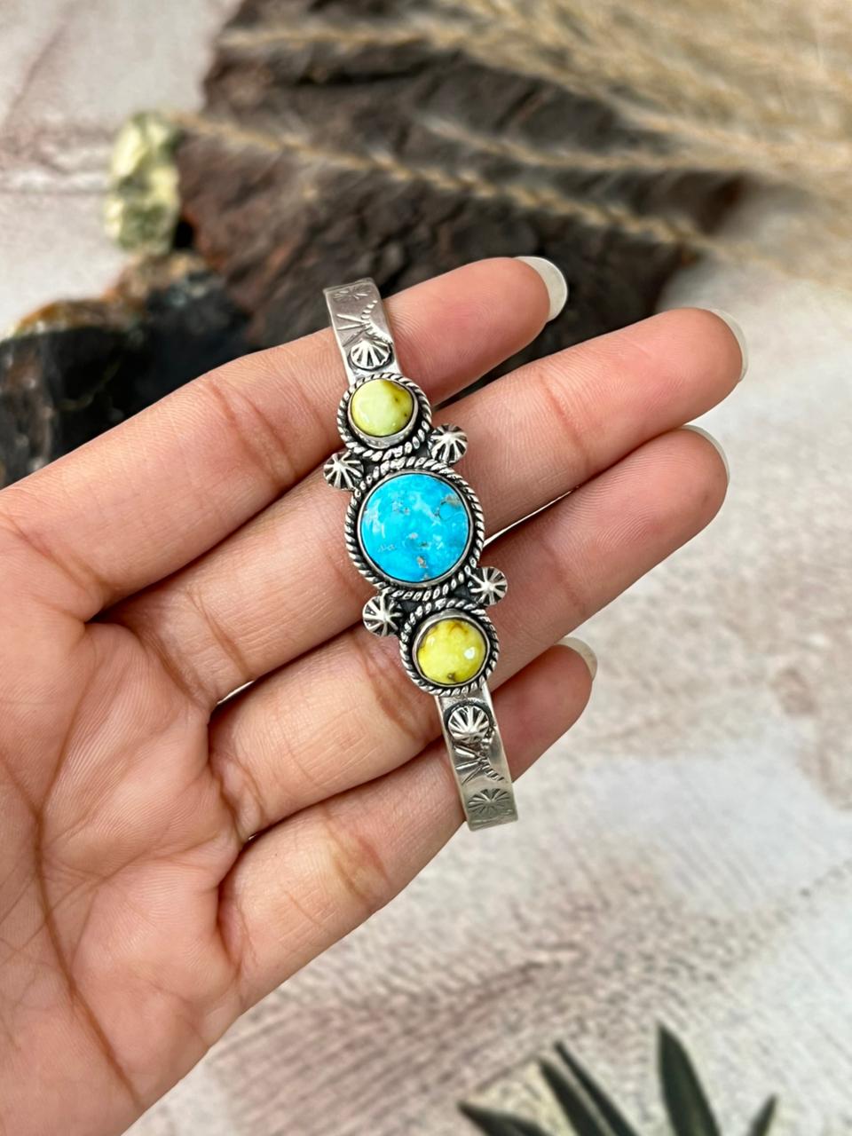 Handmade Sterling Silver Sierra Bella with Palomino Turquoise Collection: Cuff Bracelet "Signed Nizhoni"