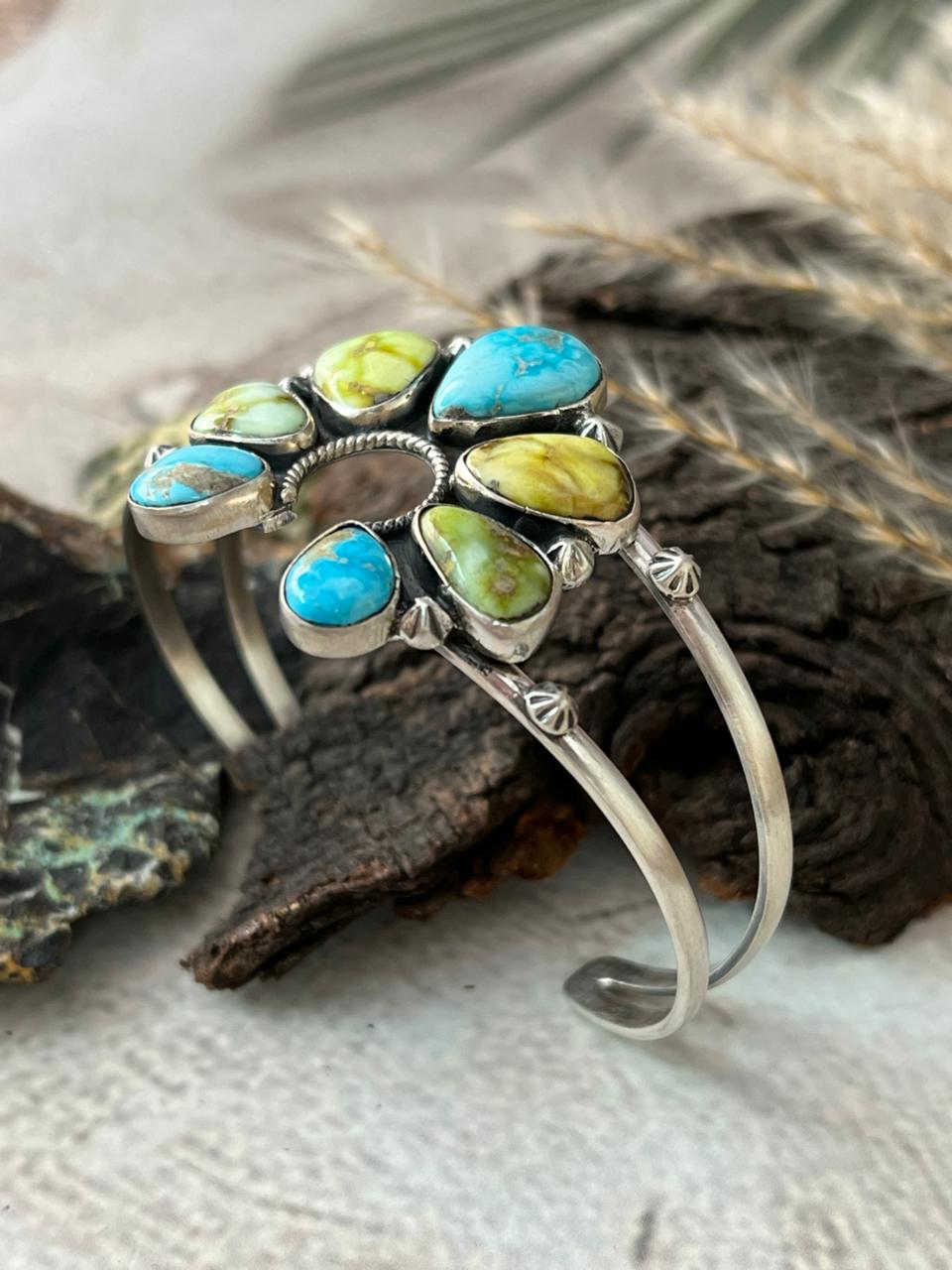 Handmade Sterling Silver Sierra Bella with Palomino Turquoise Collection: Cuff Naja Bracelet "Signed Nizhoni"