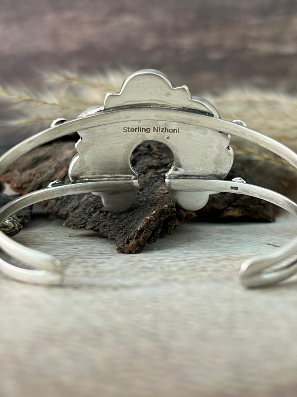 Handmade Sterling Silver Sierra Bella with Palomino Turquoise Collection: Cuff Naja Bracelet "Signed Nizhoni"