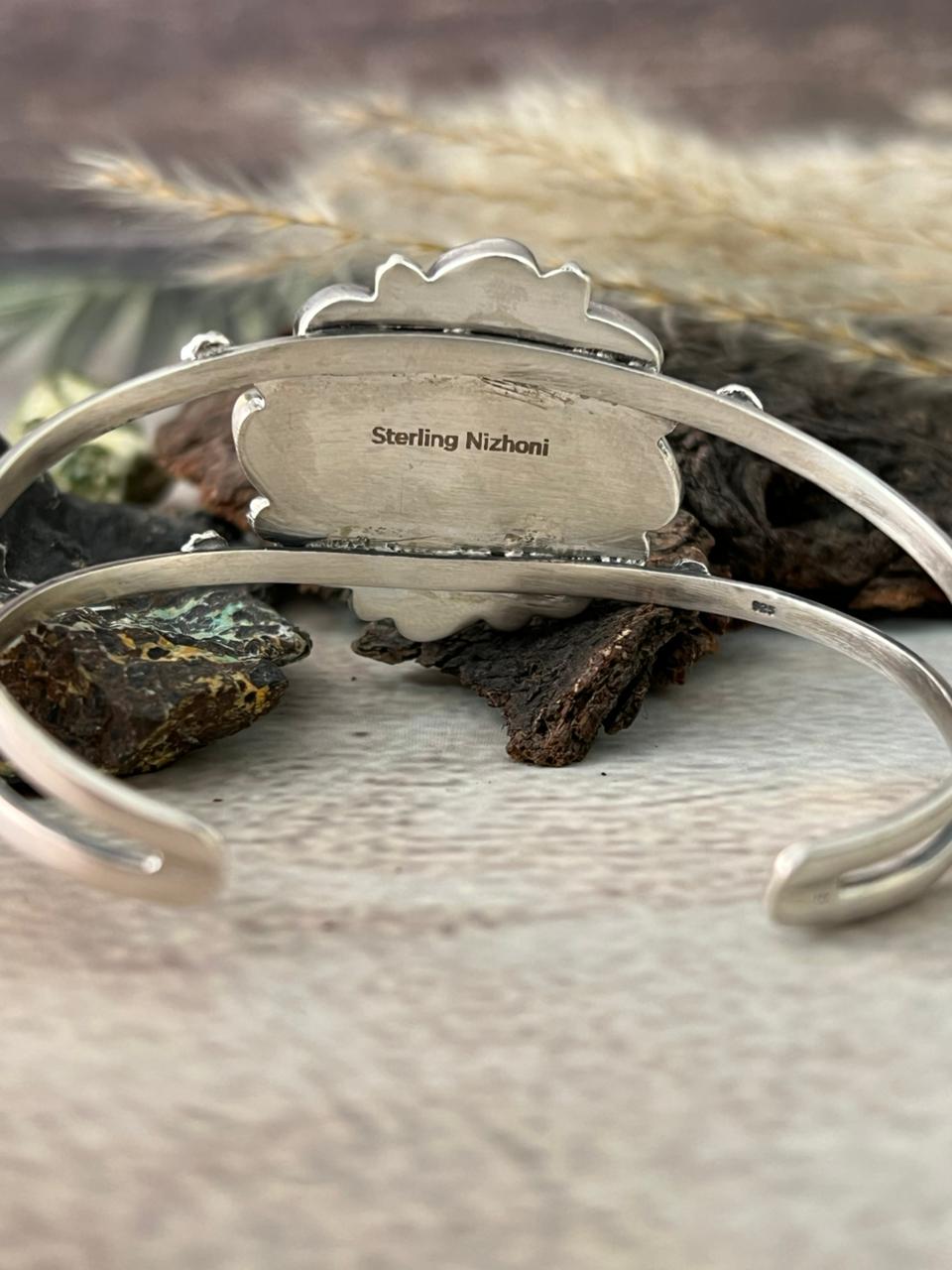 Handmade Sterling Silver Sierra Bella with Palomino Turquoise Collection: Cuff Bracelet "Signed Nizhoni"