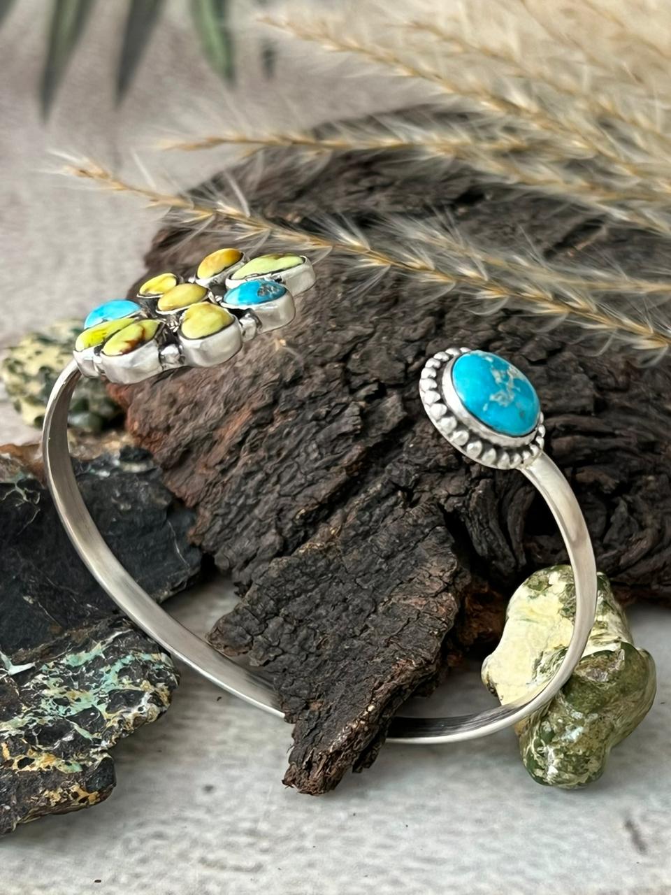 Handmade Sterling Silver Sierra Bella with Palomino Turquoise Collection: Cuff Bracelet "Signed Nizhoni"