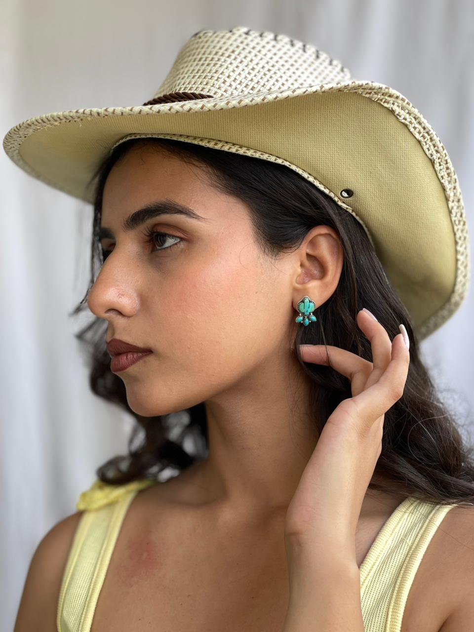 Handmade Sterling Silver Kingman Turquoise Post Studs Cactus Earrings "Signed Nizhoni"