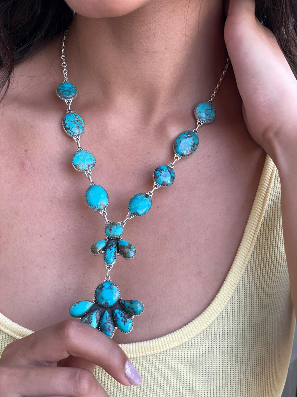 Handmade Sterling Silver Manassa Turquoise Collection: Necklace "Signed Nizhoni"