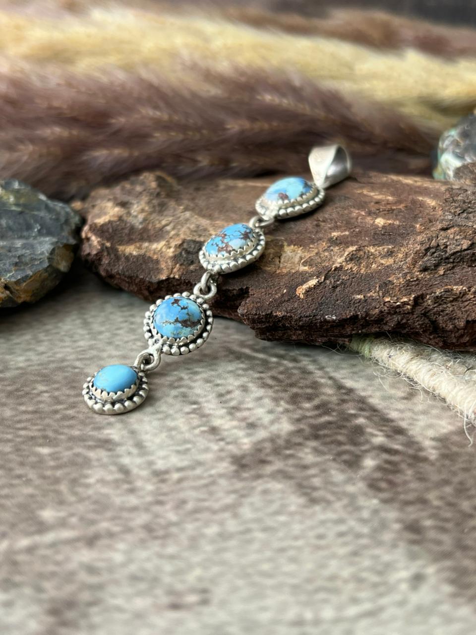 Handmade Sterling Silver Golden Hills Turquoise Pendant "Signed Nizhoni"