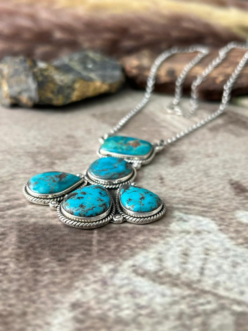 Handmade Sterling Silver Manassa Turquoise Collection: Necklace "Signed Nizhoni"