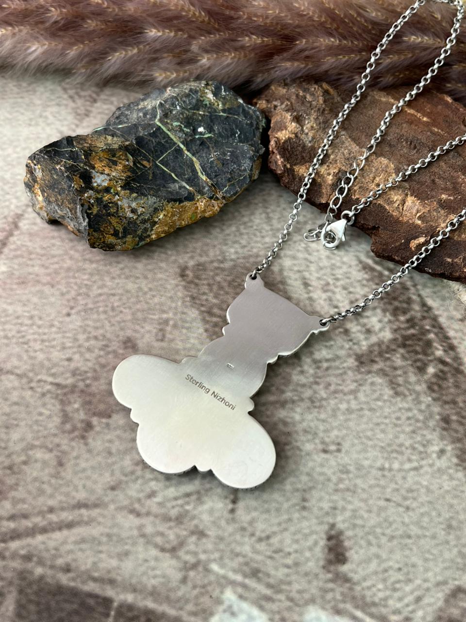 Handmade Sterling Silver Manassa Turquoise Collection: Necklace "Signed Nizhoni"