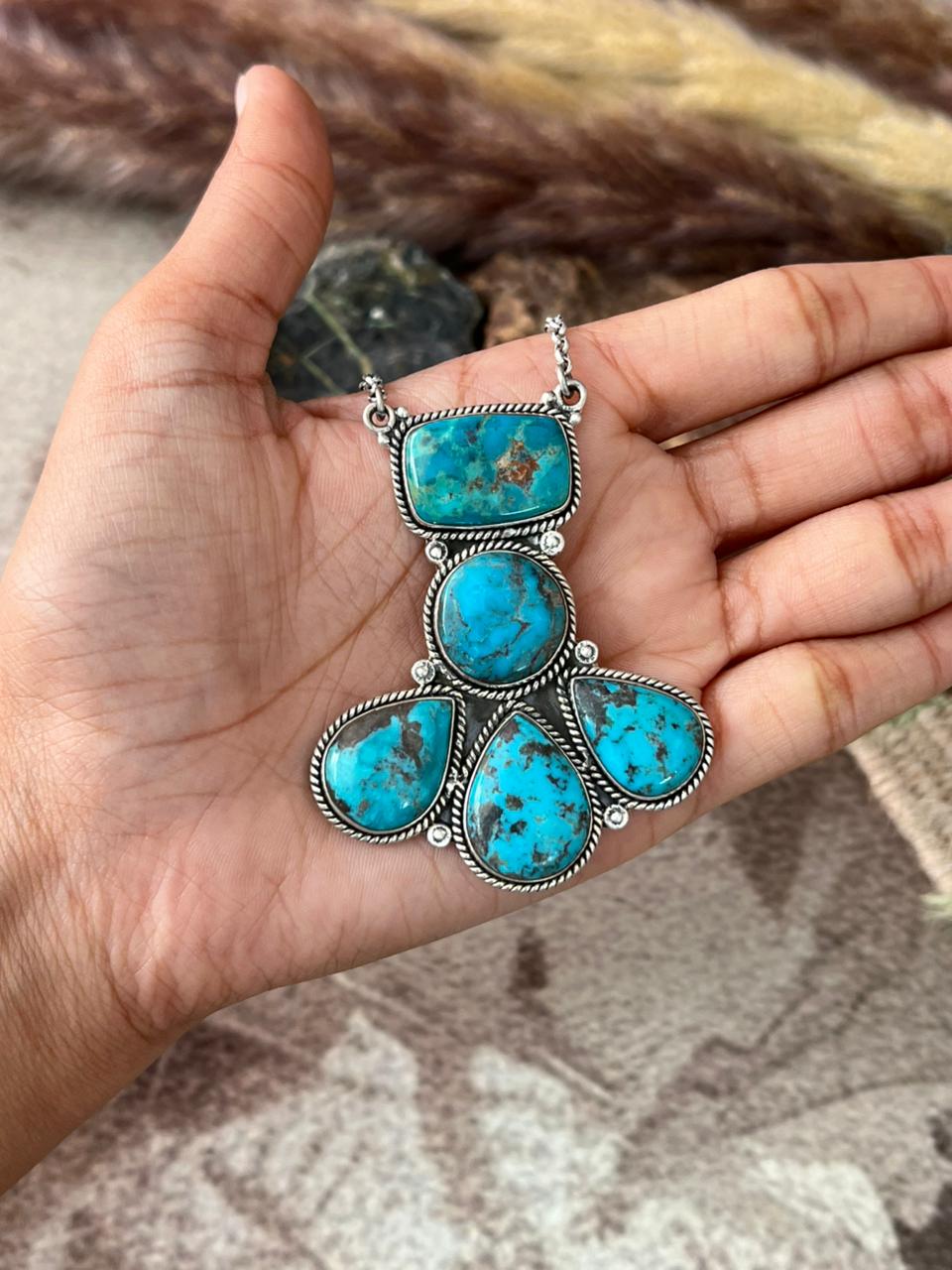 Handmade Sterling Silver Manassa Turquoise Collection: Necklace "Signed Nizhoni"