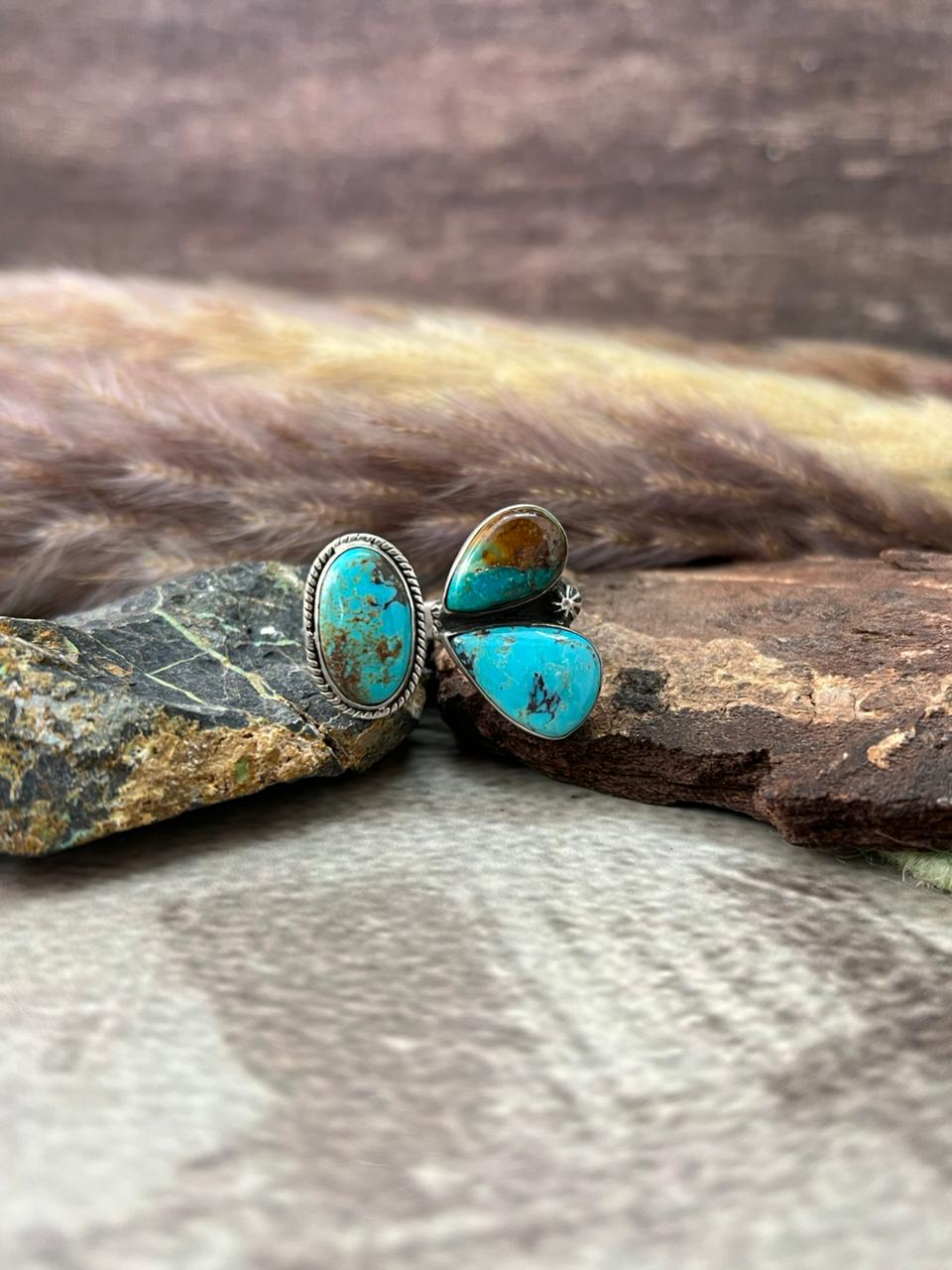 Handmade Sterling Silver Manassa Turquoise Collection: Adjustable Ring "Signed Nizhoni"