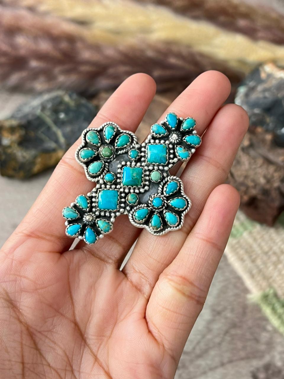 Handmade Sterling Silver Kingman Turquoise Adjustable Ring "Signed Nizhoni"