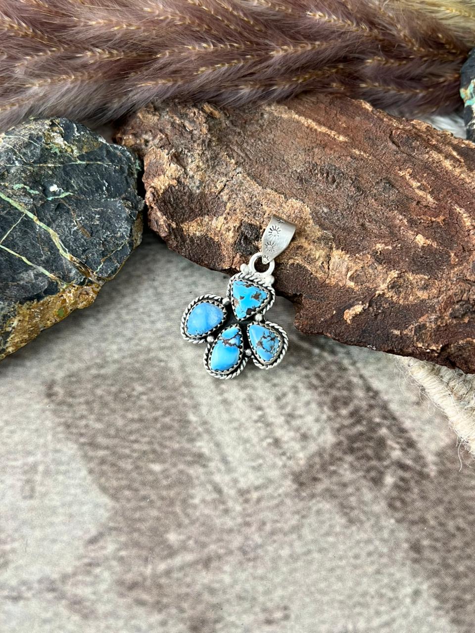Handmade Sterling Silver Golden Hills Turquoise Pendant "Signed Nizhoni"