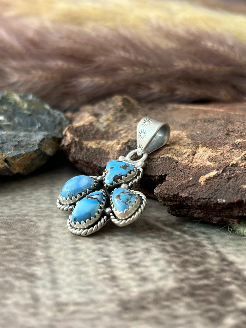 Handmade Sterling Silver Golden Hills Turquoise Pendant "Signed Nizhoni"