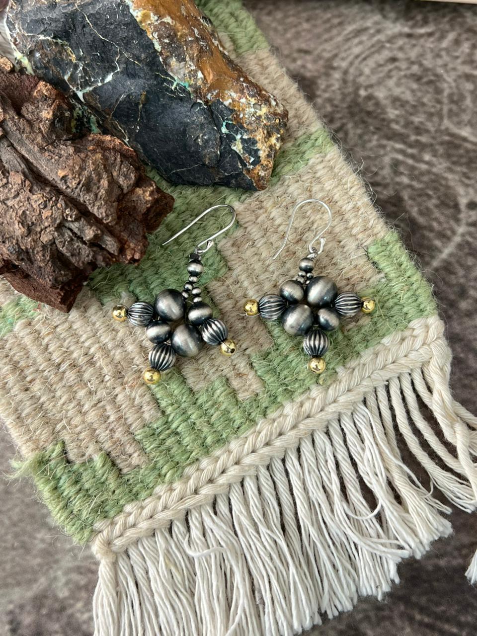 Handmade Sterling Silver and Gold Beads Hook Earrings