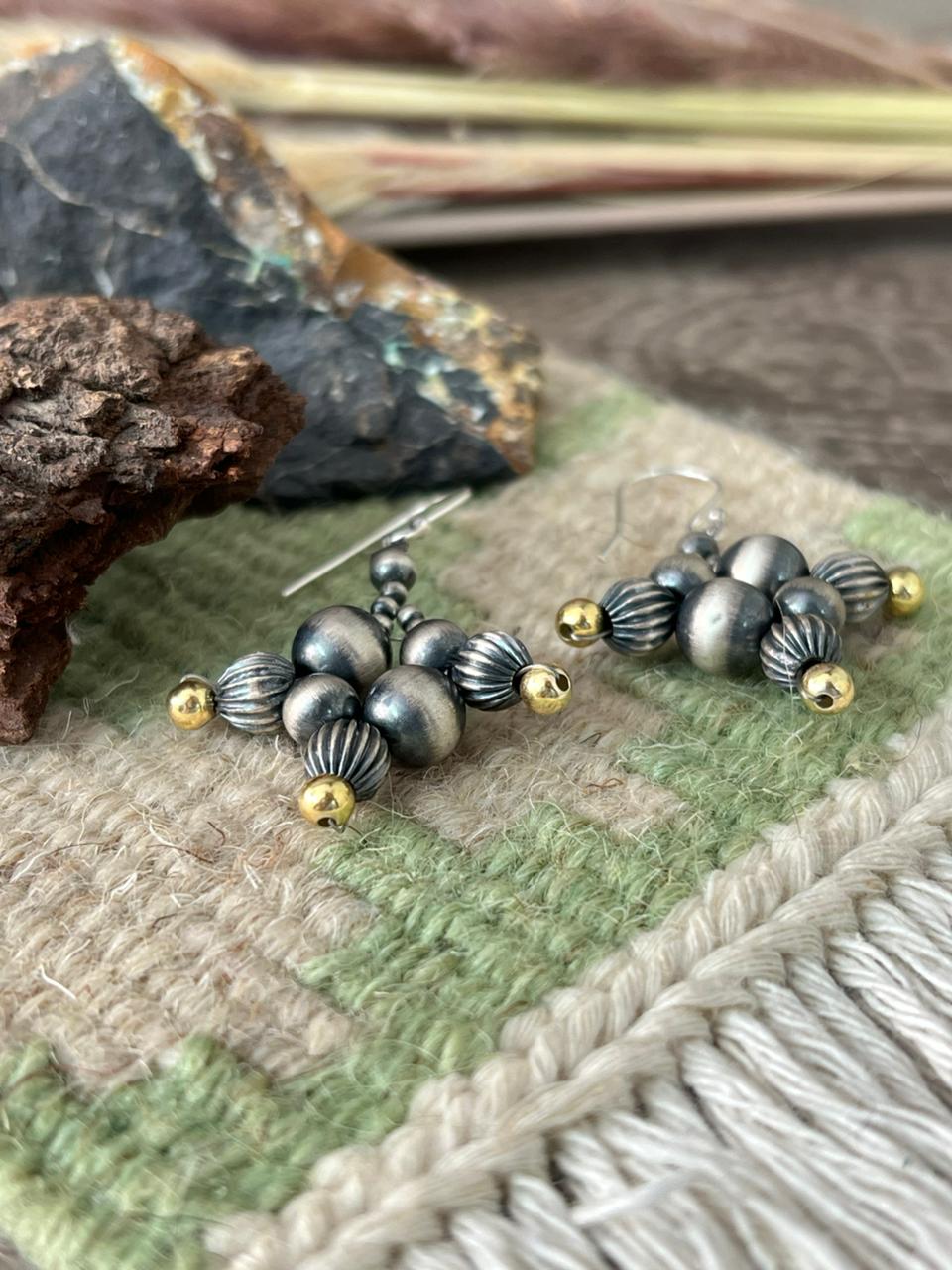 Handmade Sterling Silver and Gold Beads Hook Earrings