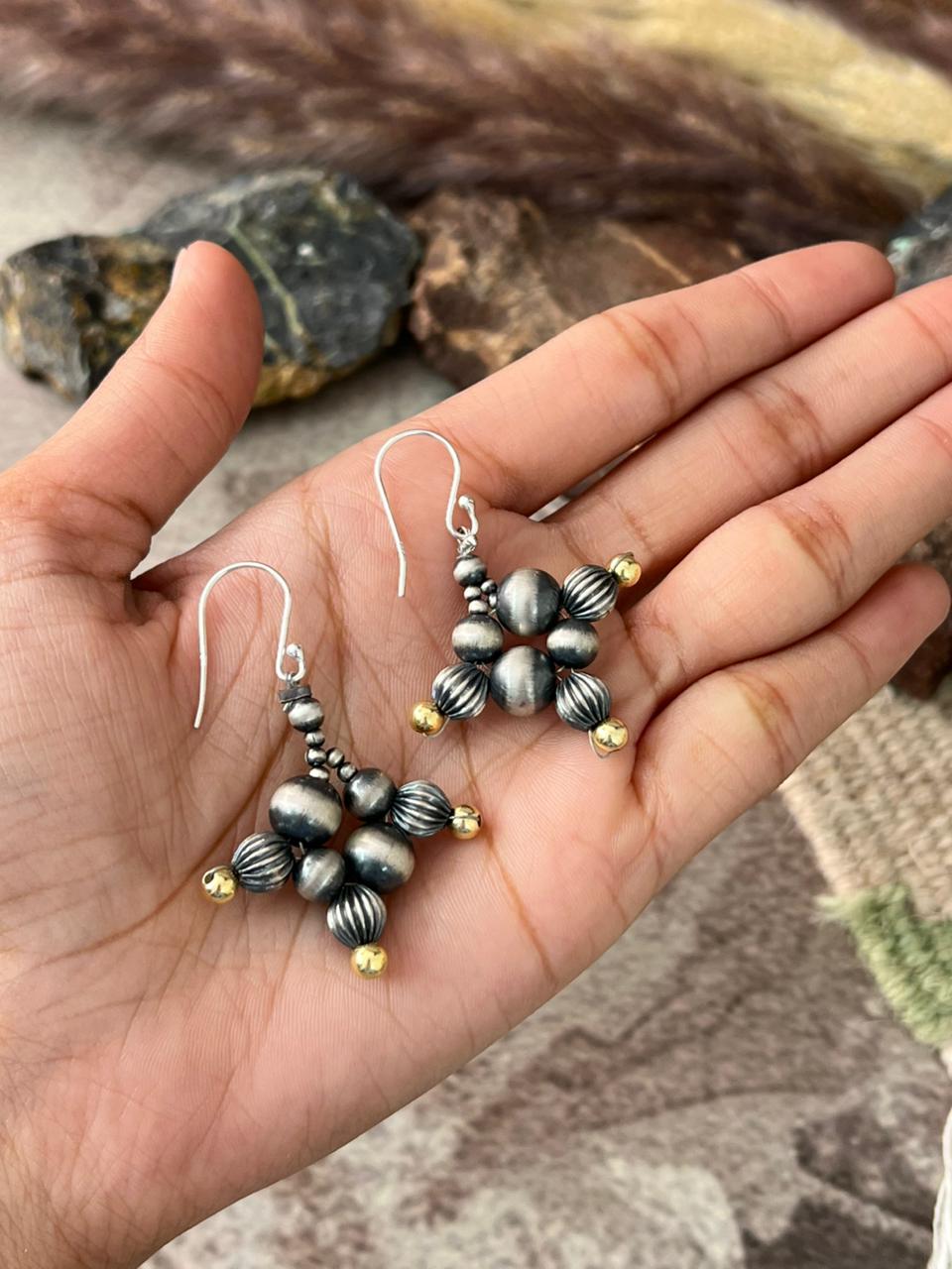 Handmade Sterling Silver and Gold Beads Hook Earrings