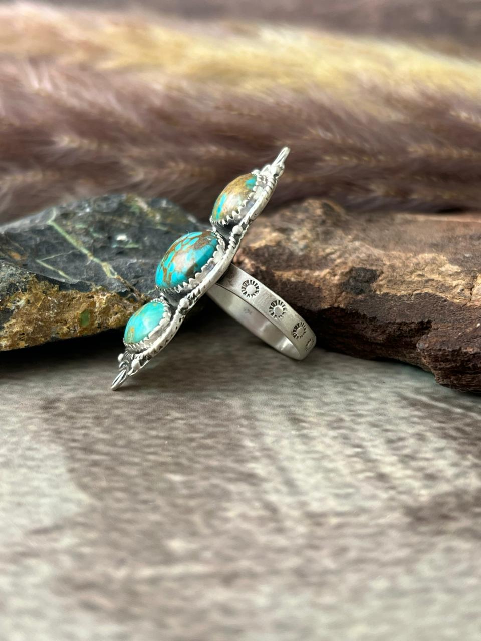 Handmade Sterling Silver Santa Maria Turquoise Adjustable Ring "Signed Nizhoni"