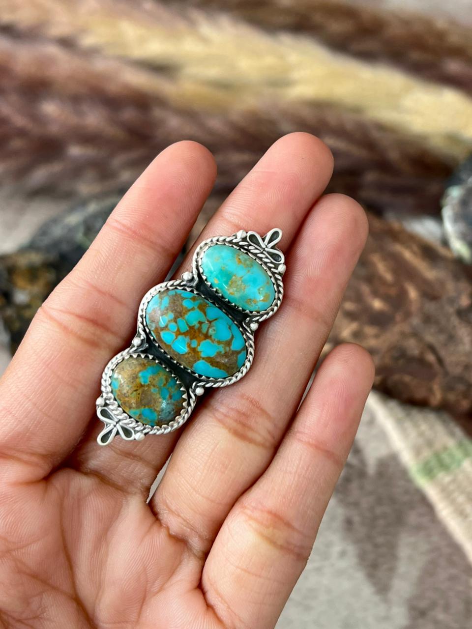 Handmade Sterling Silver Santa Maria Turquoise Adjustable Ring "Signed Nizhoni"