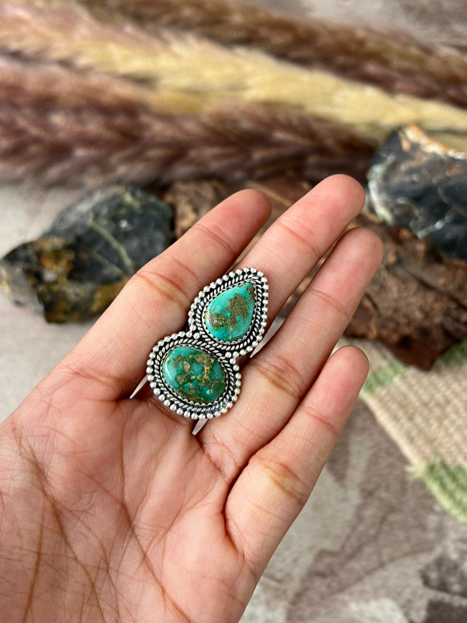 Handmade Sterling Silver Sonoran Mountain Turquoise Adjustable Ring "Signed Nizhoni"