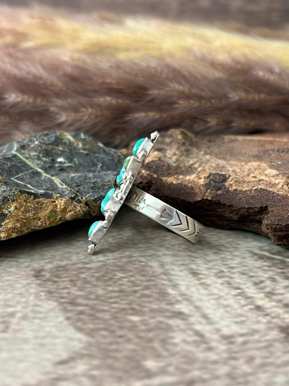 Handmade Sterling Silver Kingman Turquoise Adjustable Ring "Signed Nizhoni"