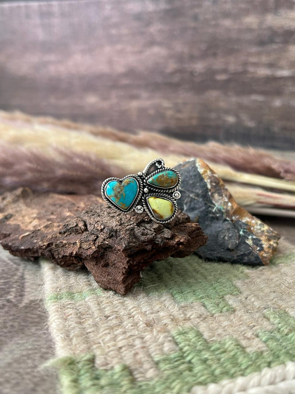 Handmade Sterling Silver Palomino with Santa Maria Turquoise Adjustable Ring "Signed Nizhoni"