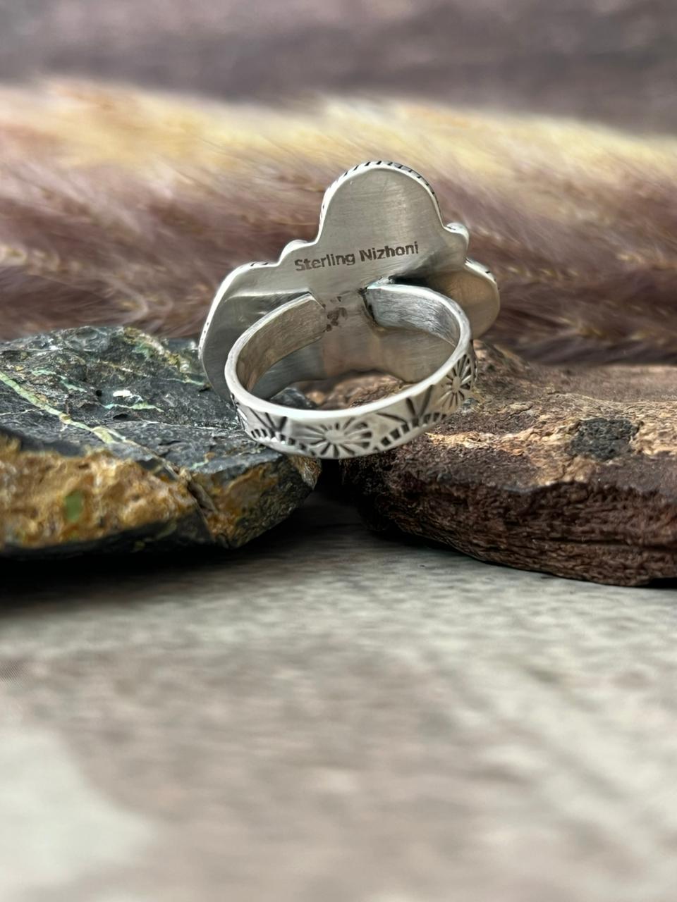 Handmade Sterling Silver Palomino with Santa Maria Turquoise Adjustable Ring "Signed Nizhoni"