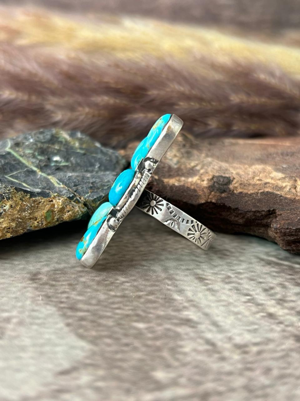 Handmade Sterling Silver Santa Maria Turquoise Adjustable Ring "Signed Nizhoni"