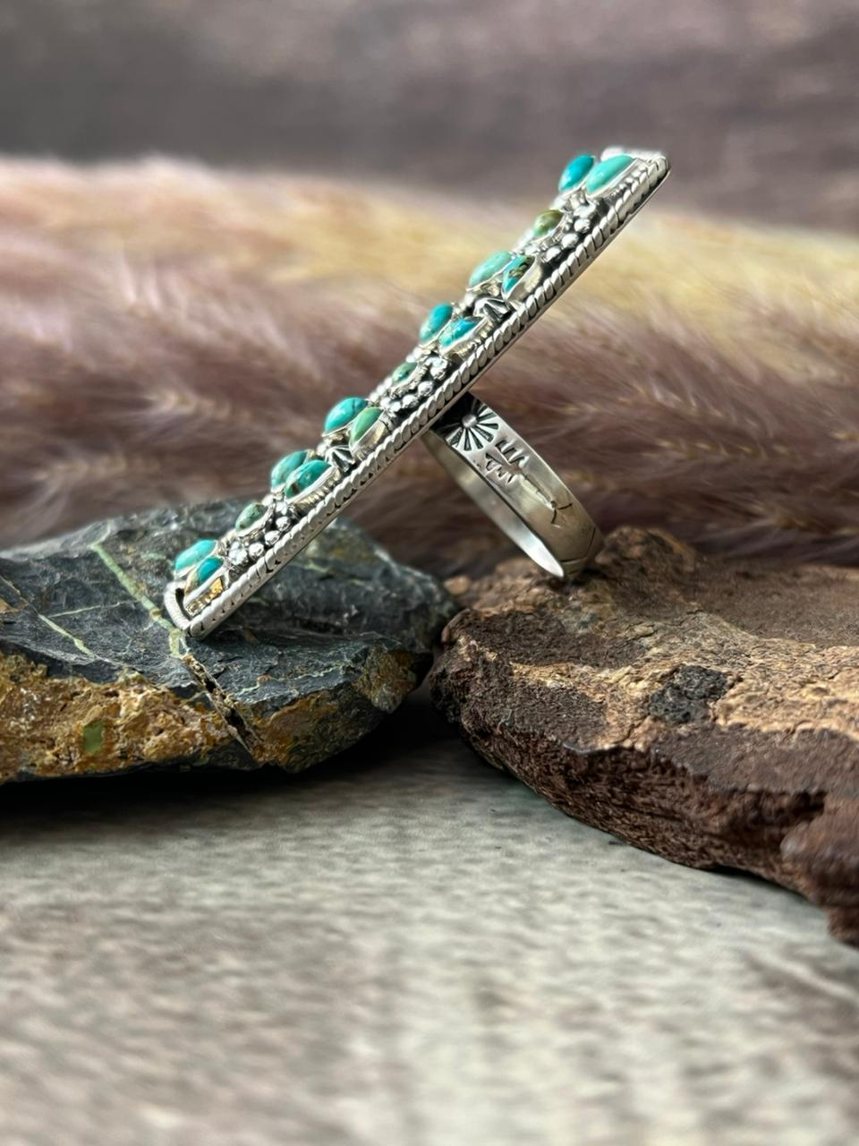 Handmade Sterling Silver Kingman Turquoise Adjustable Ring "Signed Nizhoni"