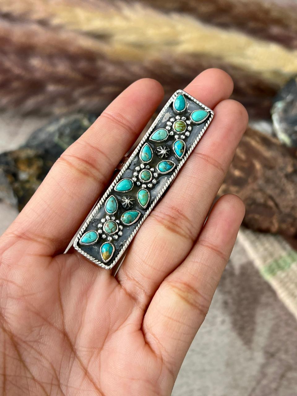 Handmade Sterling Silver Kingman Turquoise Adjustable Ring "Signed Nizhoni"
