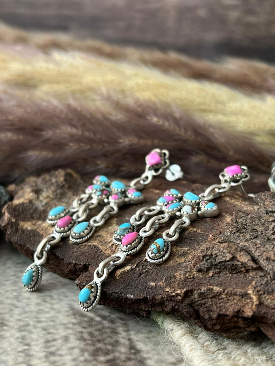 Handmade Sterling Silver Cotton Candy Post Dangle Earrings "Signed Nizhoni"