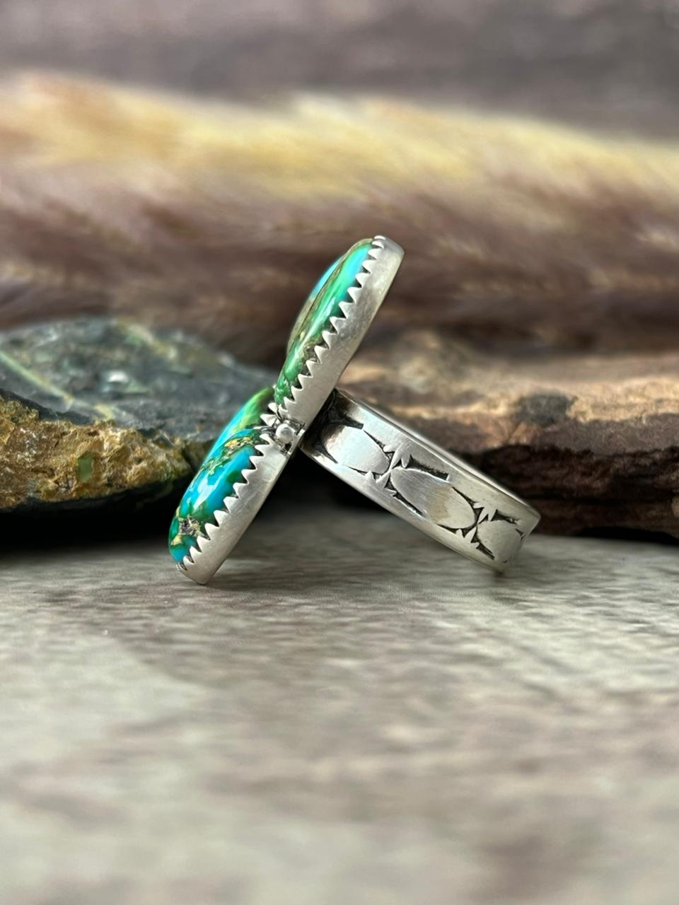 Handmade Sterling Silver Sonoran Mountain Turquoise Adjustable Ring "Signed Nizhoni"