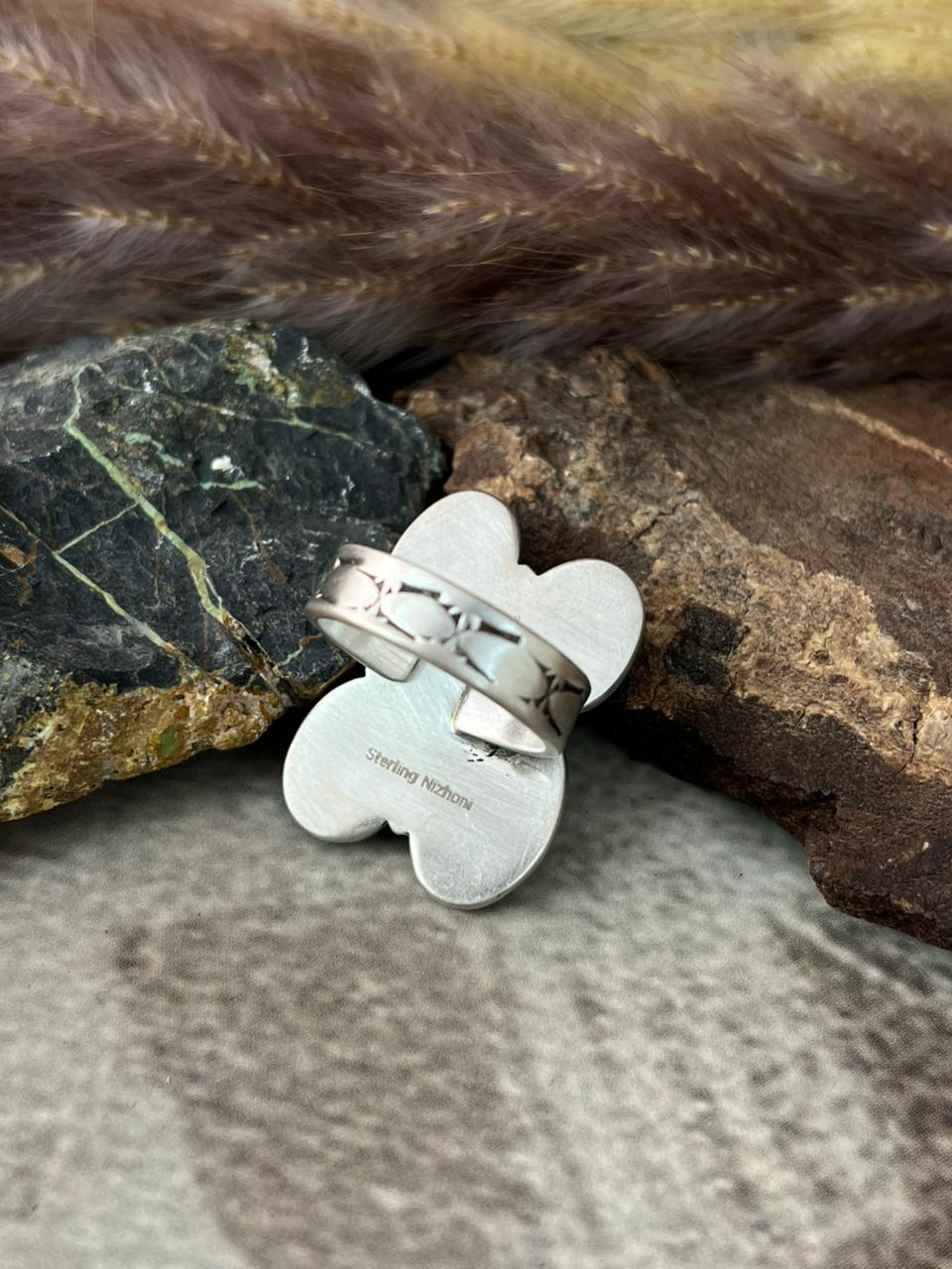 Handmade Sterling Silver Sonoran Mountain Turquoise Adjustable Ring "Signed Nizhoni"