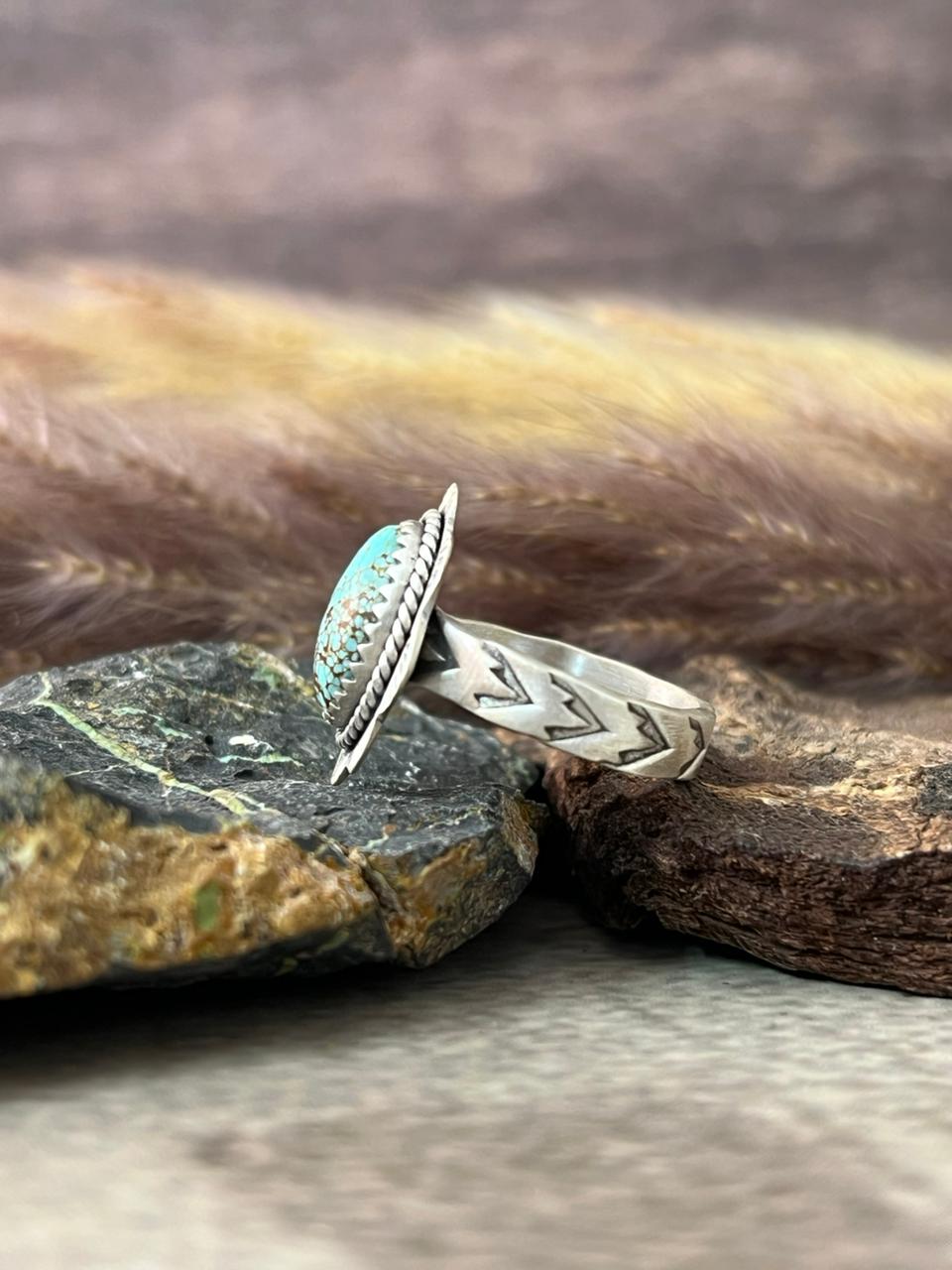Handmade Sterling Silver Number 8 Turquoise Adjustable Ring "Signed Nizhoni"