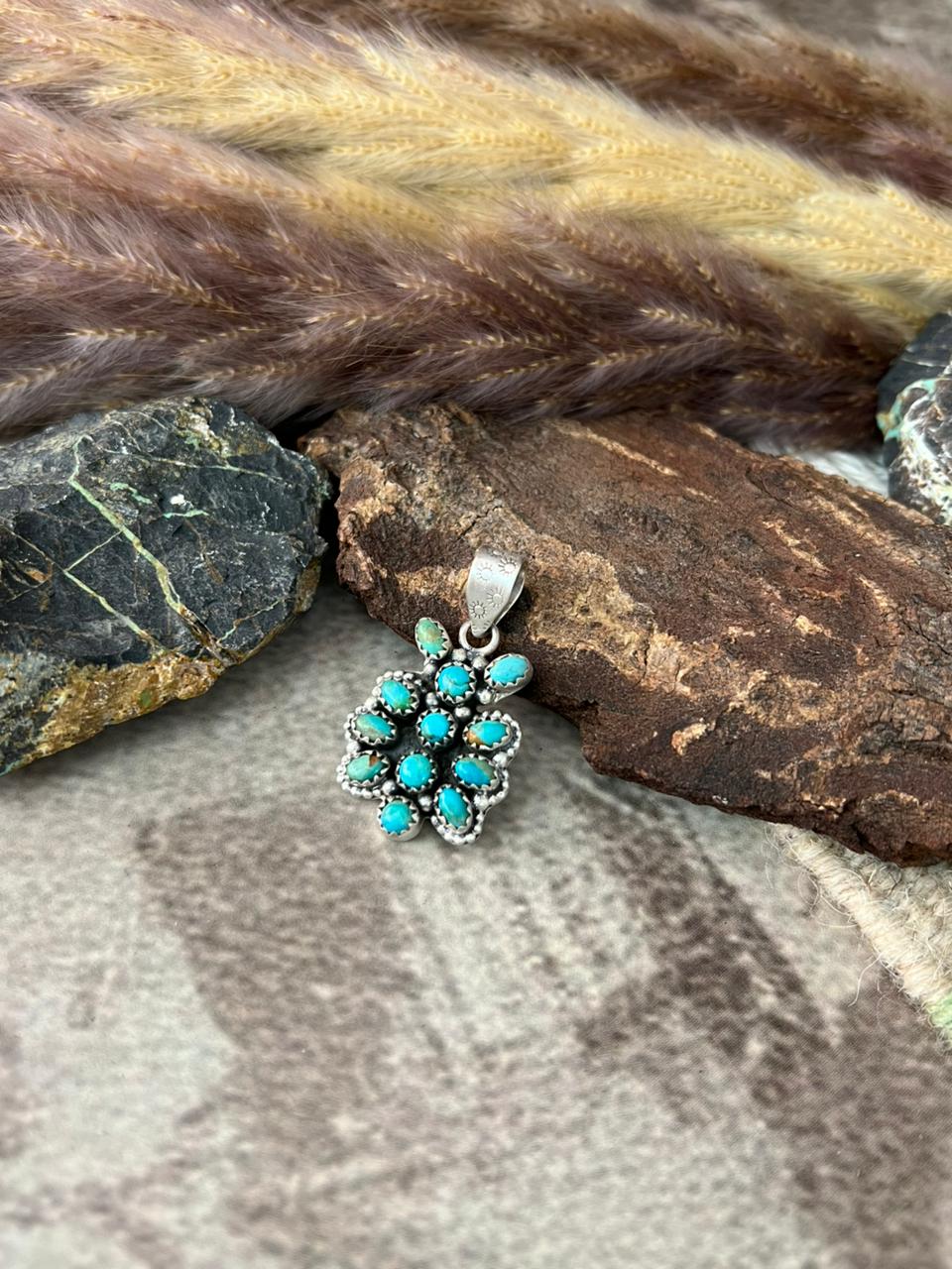 Handmade Sterling Silver Kingman Turquoise Pendant "Signed Nizhoni"
