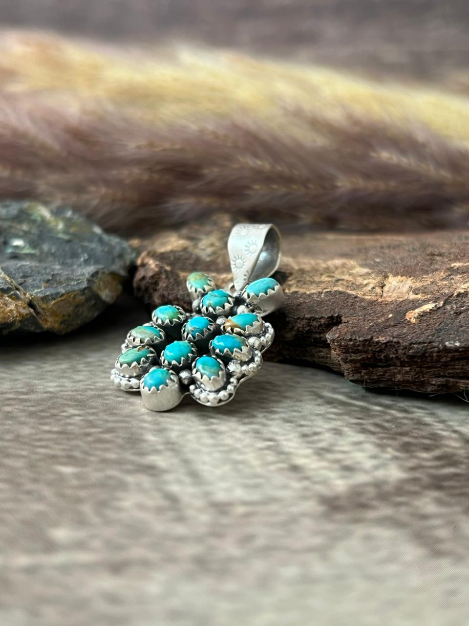 Handmade Sterling Silver Kingman Turquoise Pendant "Signed Nizhoni"