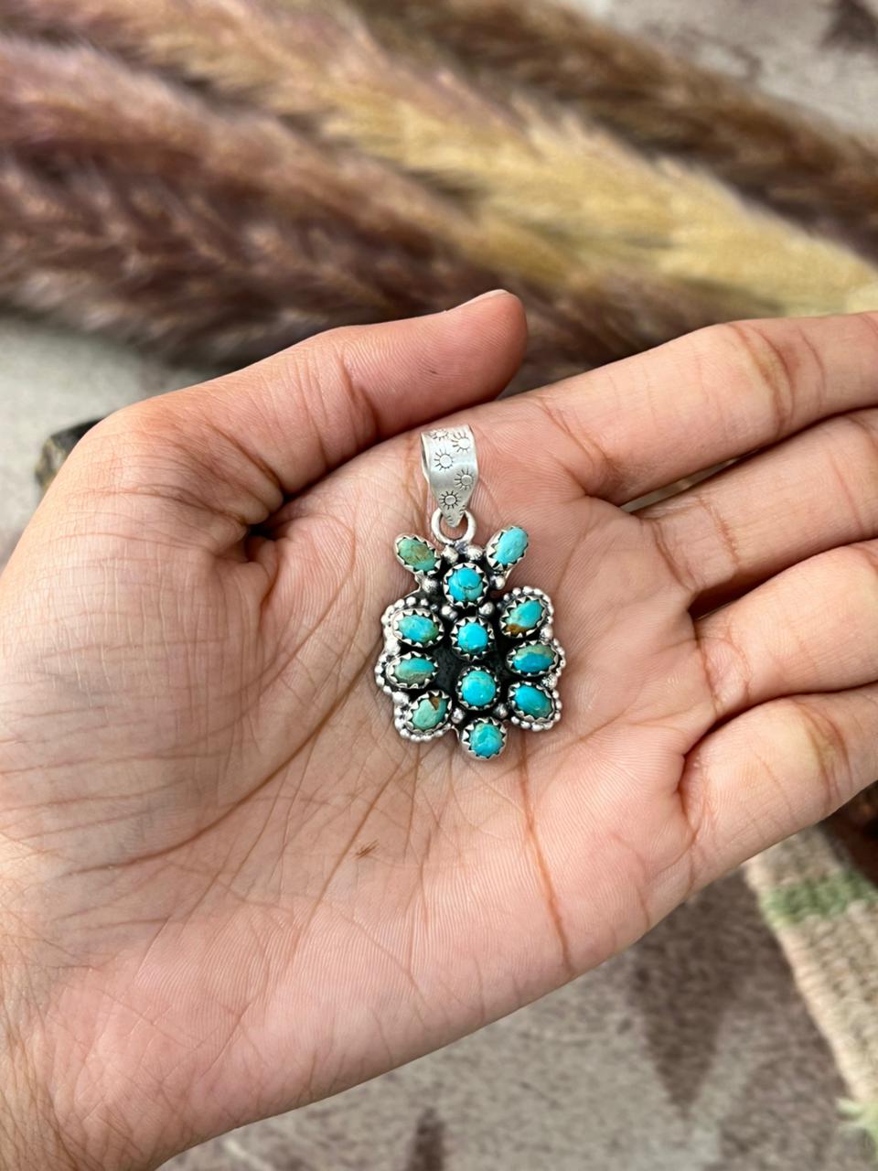 Handmade Sterling Silver Kingman Turquoise Pendant "Signed Nizhoni"