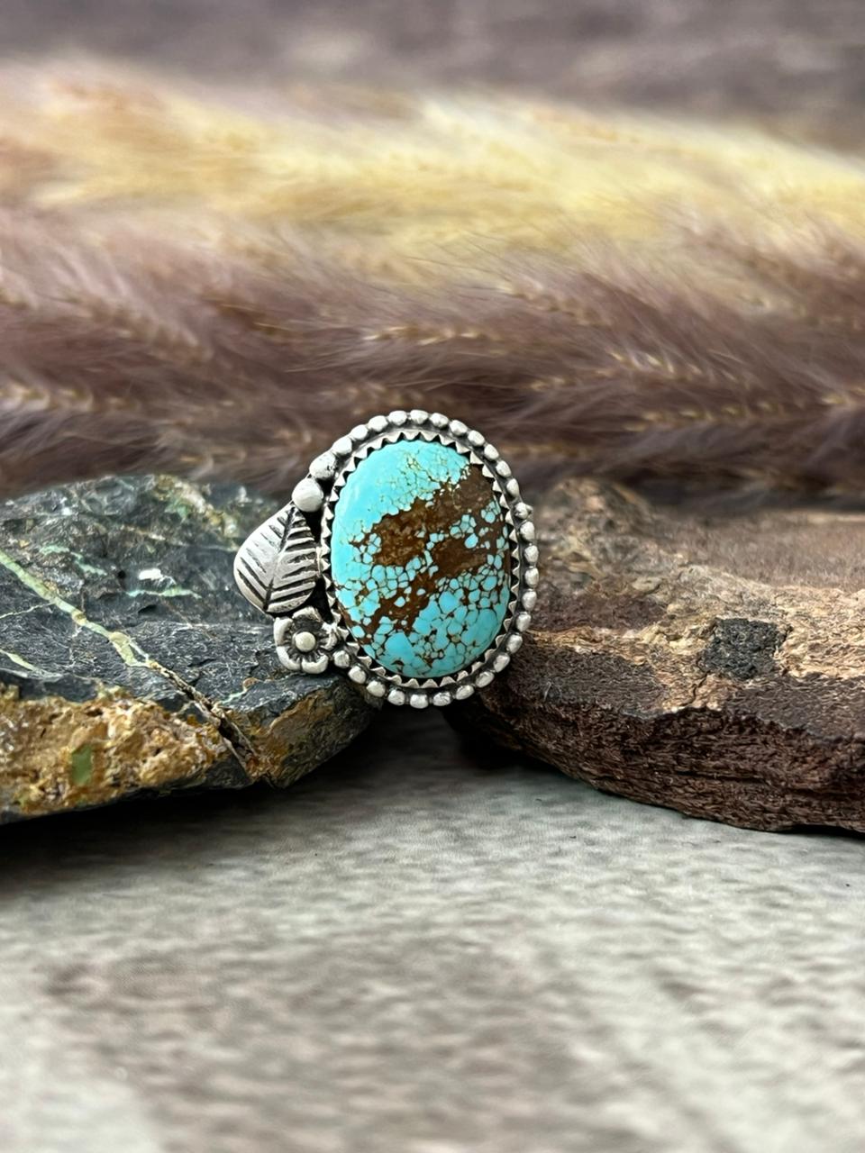 Handmade Sterling Silver Number 8 Turquoise Adjustable Ring "Signed Nizhoni"