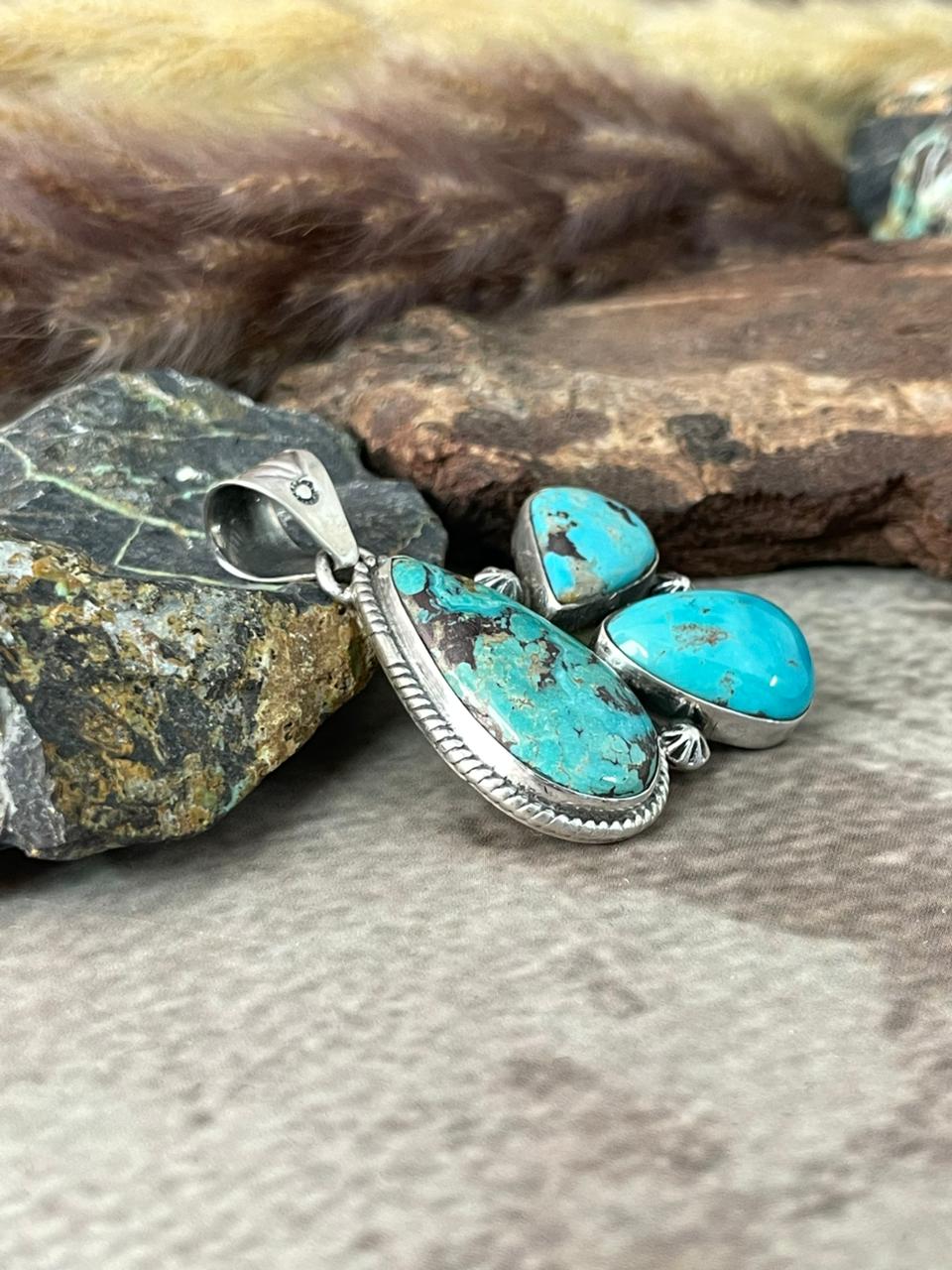 Handmade Sterling Silver Manassa Turquoise Collection: Pendant "Signed Nizhoni"