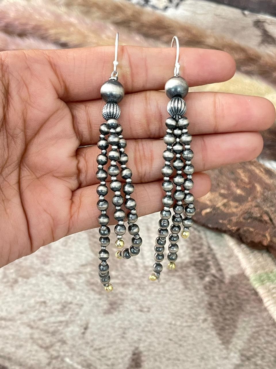 Handmade Sterling Silver and Gold Beads Hook Dangle Earrings