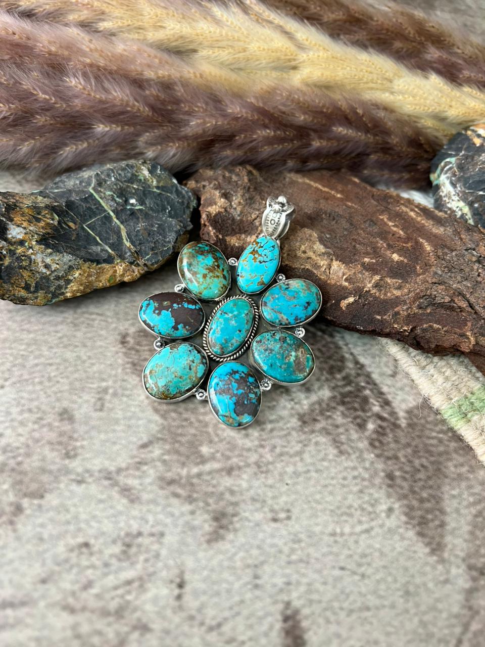Handmade Sterling Silver Manassa Turquoise Collection: Pendant "Signed Nizhoni"