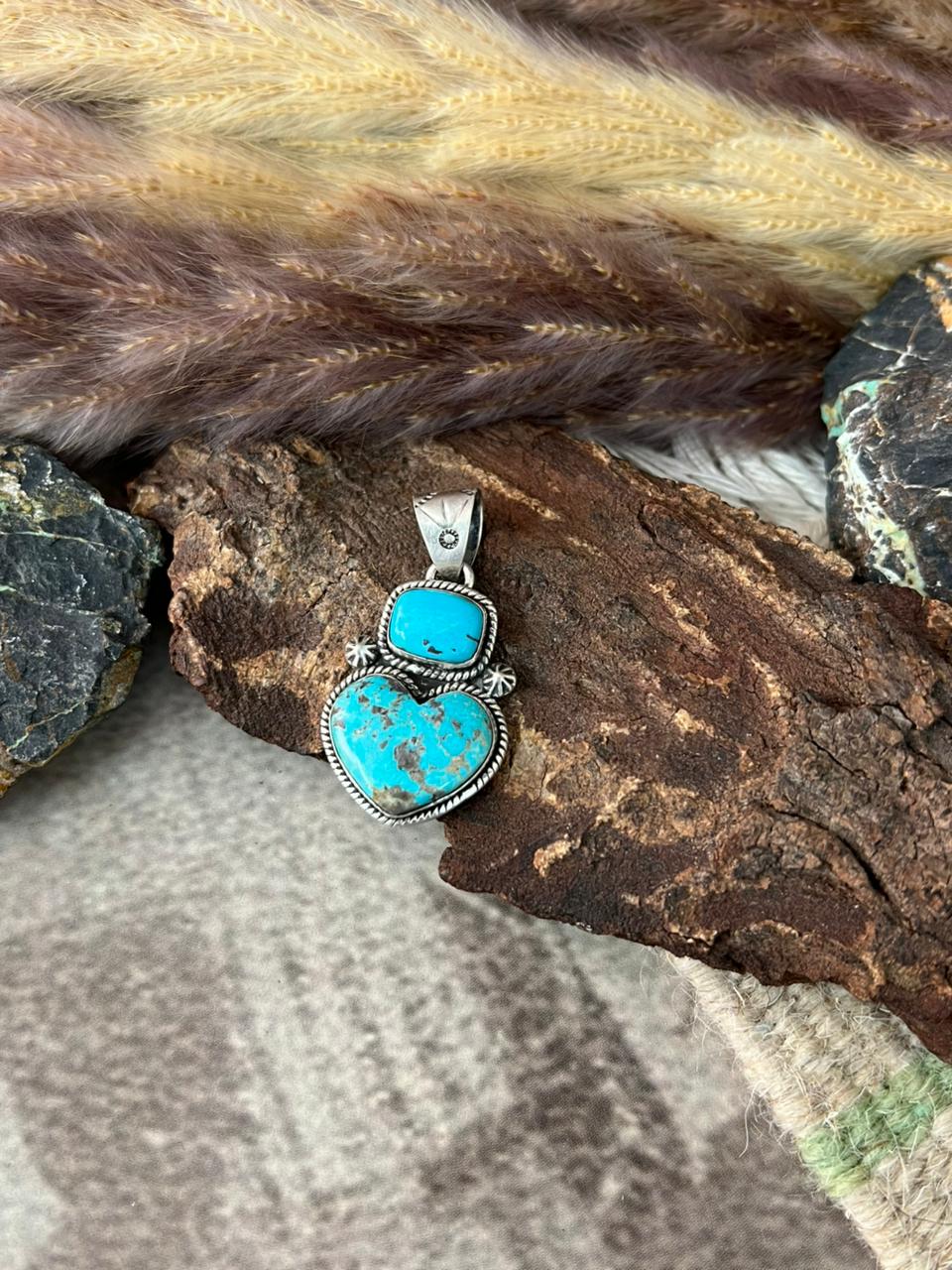 Handmade Sterling Silver Manassa Turquoise Collection: Pendant "Signed Nizhoni" (9)